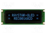 Display: OLED; alphanumeric; 16x2; Dim: 85x30x10mm; blue; PIN: 14 RAYSTAR OPTRONICS