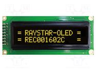 Display: OLED; alphanumeric; 16x2; Dim: 85x36x10mm; yellow; PIN: 16 RAYSTAR OPTRONICS