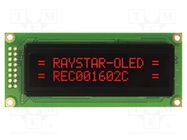 Display: OLED; alphanumeric; 16x2; Dim: 85x36x10mm; red; PIN: 16 RAYSTAR OPTRONICS