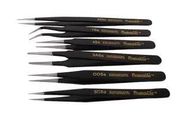 6 Piece Black Epoxy Tweezer Set