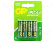 Battery: zinc-carbon; AA; 1.5V; non-rechargeable; 4pcs; GREENCELL GP