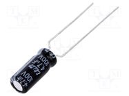 Capacitor: electrolytic; THT; 4.7uF; 100VDC; Ø5x11mm; Pitch: 5mm Elite