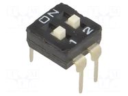 Switch: DIP-SWITCH; Poles number: 2; ON-OFF; 0.1A/24VDC; Pos: 2; THT DIPTRONICS