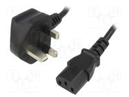 Cable; 3x0.75mm2; BS 1363 (G) plug,IEC C13 female; PVC; 1.5m 