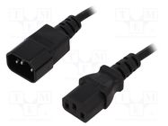 Cable; 3x0.75mm2; IEC C13 female,IEC C14 male; PVC; 1m; black; 10A 