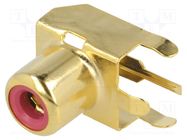 Socket; RCA; female; angled 90°; THT; brass; gold-plated; on PCBs KEYSTONE