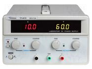 Power supply: laboratory; single-channel,linear; 0÷60VDC; 0÷10A 