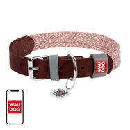 Dog collar made of natural leather and recycled material with QR code Waudog size S, width 15 mm, brown, Waudog