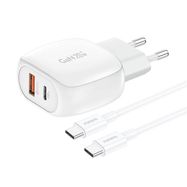 Foneng EU41 USB-C+USB-A 20W power charger + USB-C-USB-C cable (white), Foneng