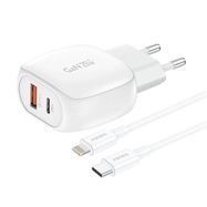 Foneng EU41 USB-C+USB-A 20W network charger + USB-C - Lightning cable (white), Foneng