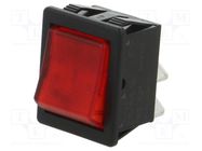 ROCKER; DPST; Pos: 2; ON-OFF; 16A/250VAC; red; neon lamp; 1350; 250V BULGIN