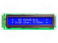 Display: LCD; alphanumeric; STN Negative; 20x2; blue; 116x37mm; LED DISPLAY VISIONS