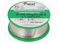 Tin; lead free; Sn96,5Ag3Cu0,5; 1mm; 100g; reel; 217÷219°C; 3% 