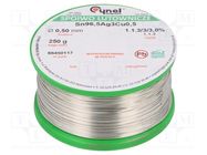 Tin; lead free; Sn96,5Ag3Cu0,5; 500um; 250g; reel; 217÷219°C; 3% 