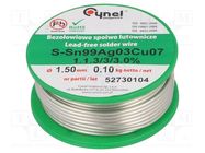 Tin; lead free; Sn99Ag0,3Cu0,7; 1.5mm; 100g; reel; 216÷227°C; 3% 