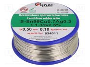 Tin; lead free; Sn99Ag0,3Cu0,7; 560um; 100g; reel; 216÷227°C; 3% 