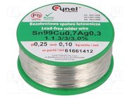 Tin; lead free; Sn99Ag0,3Cu0,7; 0.25mm; 100g; reel; 216÷227°C; 3% CYNEL