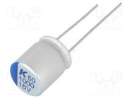 Capacitor: polymer; low ESR; 1000uF; 16VDC; ESR: 13mΩ; THT; ±20% KEMET