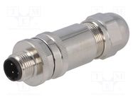 Connector: M12; plug; PIN: 4; male; D code-Ethernet; for cable; IP67 TE Connectivity