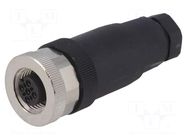 Connector: M12; plug; PIN: 3; female; 250V; straight; IP67; for cable TE Connectivity