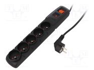 Plug socket strip: protective; Sockets: 5; 230VAC; 10A; black HSK DATA