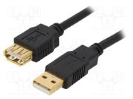 Cable; USB 2.0; USB A socket,USB A plug; gold-plated; 5m; black BQ CABLE