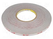 Tape: fixing; W: 9mm; L: 33m; Thk: 0.6mm; acrylic; grey 3M