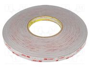 Tape: fixing; W: 12mm; L: 33m; Thk: 0.6mm; acrylic; grey 3M