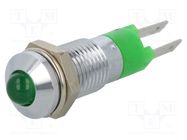 Indicator: LED; prominent; green; 12÷14VDC; Ø8.2mm; IP40; metal 