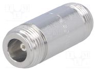 Coupler; N socket,both sides; straight; 50Ω; PTFE; gold-plated 