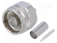 Connector: N; plug; male; straight; 50Ω; RG223,RG400; crimped; PTFE TELEGÄRTNER