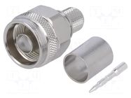 Connector: N; plug; male; straight; 50Ω; crimped; for cable; PTFE TELEGÄRTNER
