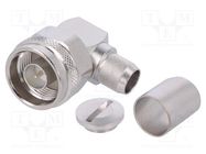 Connector: N; plug; male; angled 90°; 50Ω; RG214,RG393; for cable 