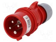 Connector: AC supply 3-phase; plug; male; 16A; 400VAC; IEC 60309 PCE