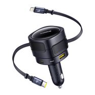 Baseus Enjoyment Max car charger with USB-C+Lightning cables and USB-A+USB-C ports 90W Black, Baseus