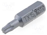 Screwdriver bit; Torx®; TX15; Overall len: 25mm 