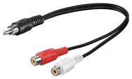 Audio Y Cable Adapter, 1x Stereo RCA Male to 2x RCA Female, 0.2 m, black - RCA male > 2 RCA female (audio left/right)