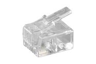 RJ11 Modular Plug for Flat Cables, 4-Pin, RJ11/RJ14 male (6P4C), transparent - to crimp onto telephone flat cables, unshielded