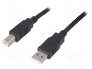 Cable; USB 2.0; USB A plug,USB B plug; 1.8m; black; CCA BQ CABLE
