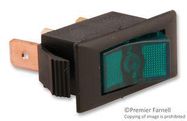 SWITCH, ROCKER, SPST, 15A, 250V, GREEN