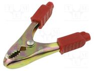 Crocodile clip; 40A; Grip capac: max.20mm; Overall len: 70mm; red 