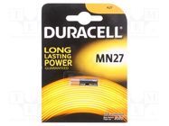 Battery: alkaline; 27A,8LR50,A27,MN27; 12V; non-rechargeable DURACELL