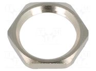 Nut; with earthing; PG9; brass; Thk: 2.8mm; Spanner: 18mm; Thread: PG HUMMEL