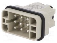 Connector: HDC; contact insert; male; Han Q; PIN: 9; 8+PE; 16A; 500V HARTING