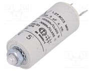 Capacitor: polypropylene; motors, run; 5uF; 420VAC; Ø25x56.5mm KEMET