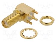 Connector: SMA; socket; female; angled 90°; THT; PTFE; gold-plated 