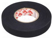 Tape: textile; W: 15mm; L: 25m; Thk: 0.25mm; caoutchouc; black; 8% SCAPA