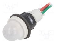 Indicator: LED; prominent; red/green; 230VAC; Ø13mm; leads 300mm 