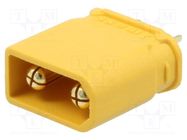 Plug; DC supply; XT30; male; PIN: 2; for cable; soldering; yellow AMASS