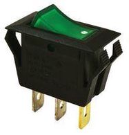 SWITCH, ROCKER ILLUMINATED, SPST, 15A, 250V, GREEN